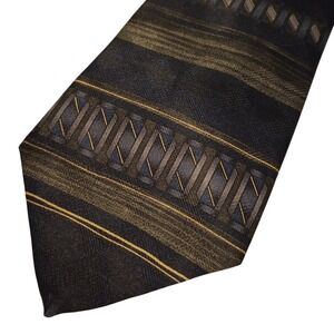 Puritan Mens Black Gold Geometric Pattern Necktie Polyester Blend‎ Formal